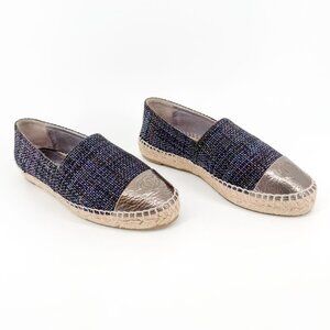 Chanel CC Cap Toe Espadrilles EU 39 US 8-8.5 Navy Metallic Tweed Slip On Flat